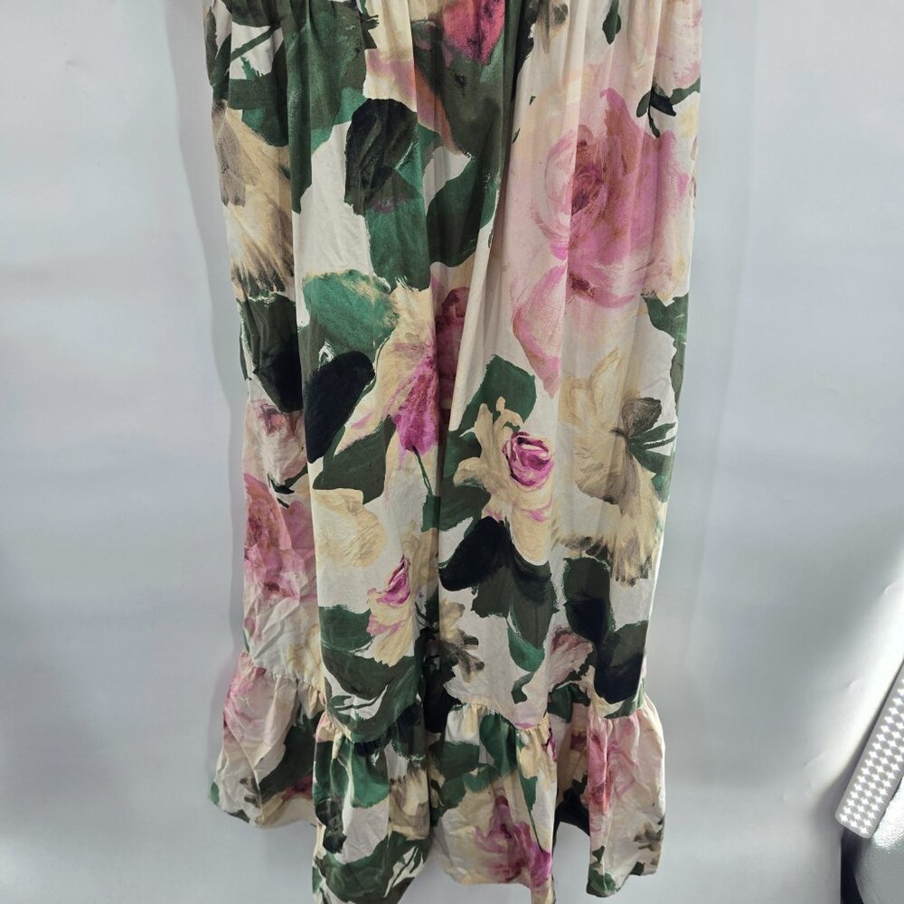 Express Cream Floral Watercolor Off Shoulder Puff Sleeve Maxi Dress Size Medium - Picture 5 of 16